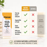 Savon détachant Pimpant au fiel de boeuf comparé aux produits concurrents en studio