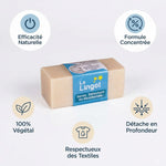 Savon détachant Le Lingot 80g - formule naturelle 100% végétal avec infographie avantages