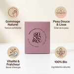 Savon exfoliant Andromée pépins de raisin menthe 100g avec icônes bénéfices peau douce bio