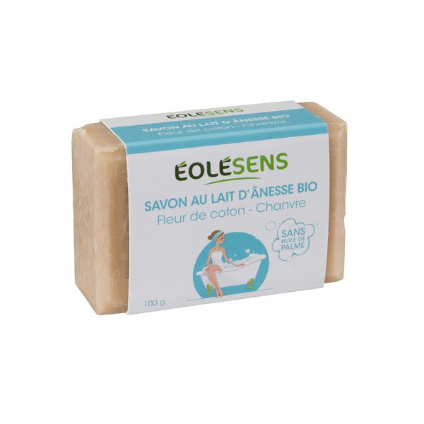 Un Savon Lait d'Ânesse Bio & Fleurs de Coton de 100g de la marque Eolesens