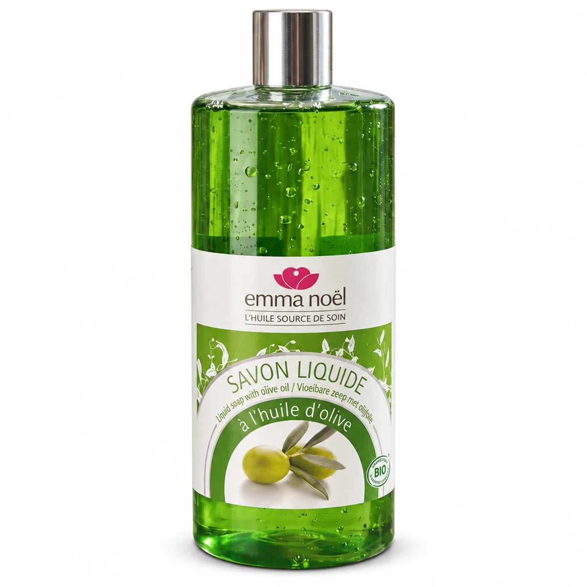 Savon liquide à l'huile d'olive bio Emma Noël 1L bouteille verre vert