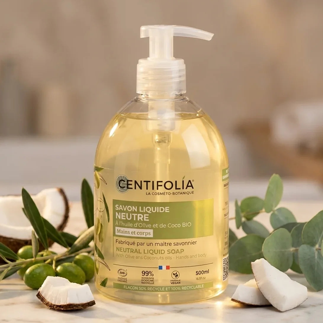 Savon liquide Centifolia 500ml huile d'olive coco avec branches et feuilles bio
