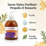 Savon mains purifiant Propolis et Romarin Propolia 300ml en flacon verre ambré