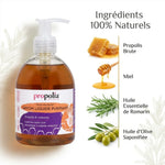 Savon mains Propolis Romarin 300ml Propolia avec ingrédients naturels: propolis, miel, romarin, huile olive