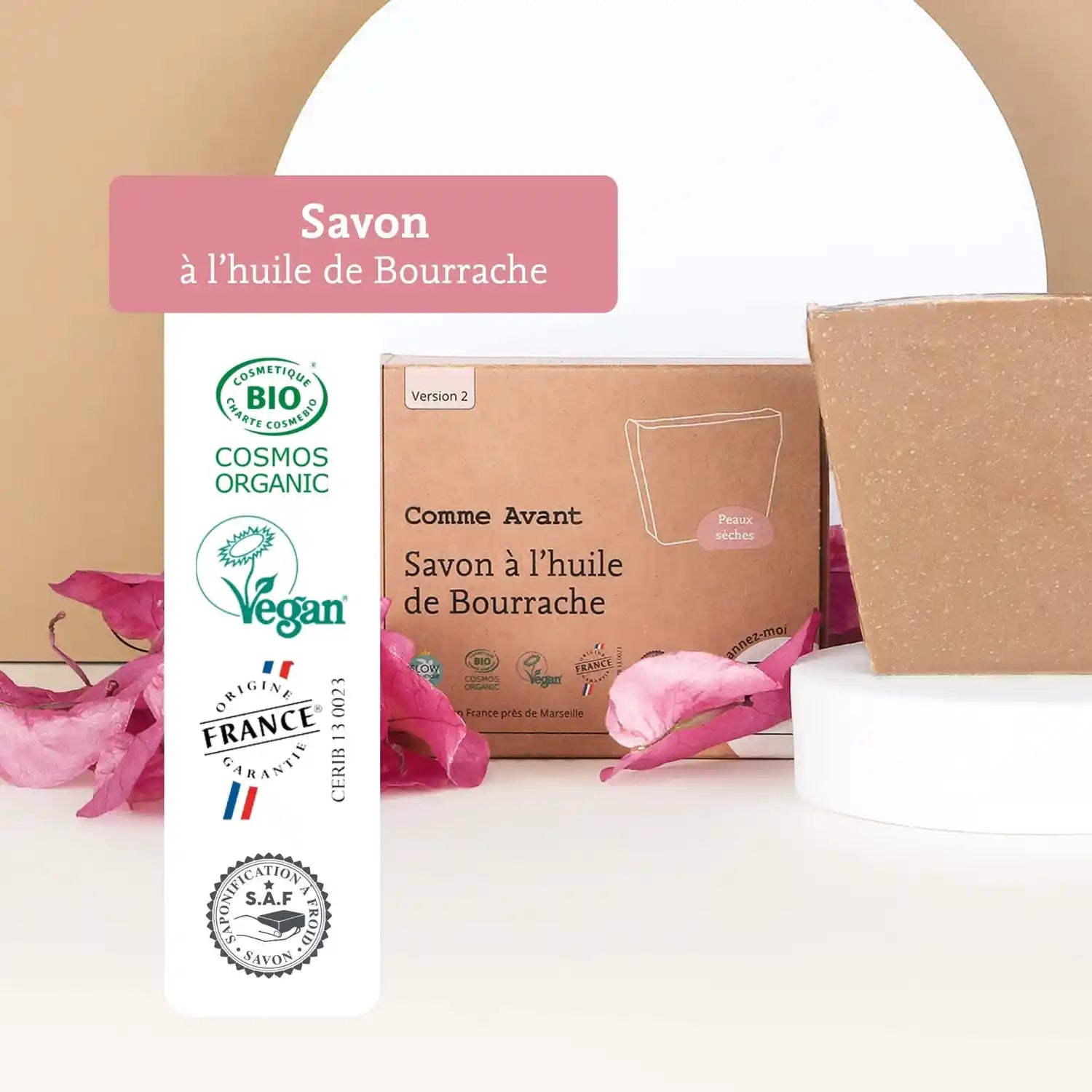 Les labels du savon pour peaux sèches de 100 g de la marque Comme Avant