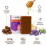 Savon Propolis Miel Karité 100g Propolia avec ingrédients naturels et certification COSMOS ORGANIC