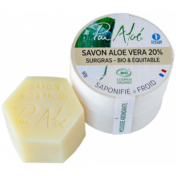 Un savon saponifié à froid certifié Bio de 90 grammes de la marque Pur'Aloé
