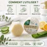 Savon Pur'Aloé bio saponifié à froid 90g avec emballage et mode d'emploi illustré