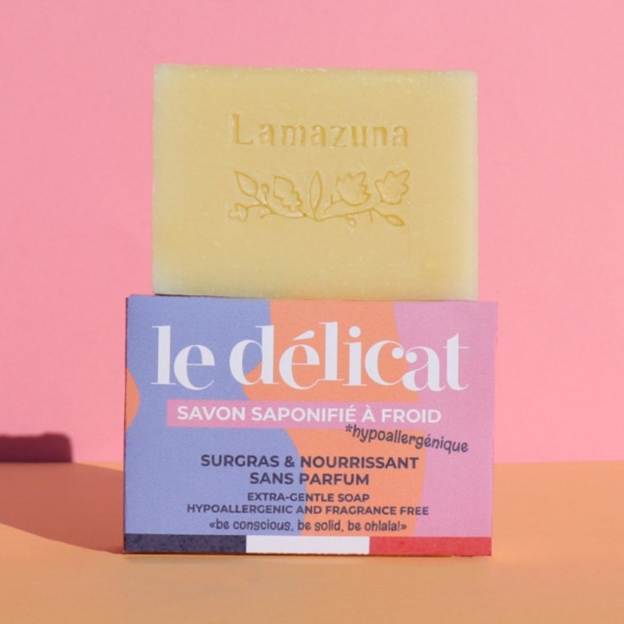 Savon Le délicat hypoallergénique, saponifié à froid de la marque Lamazuna