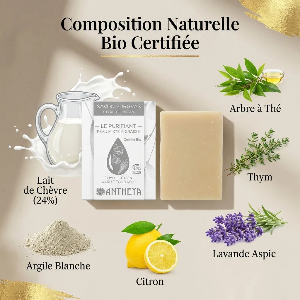 Savon solide lait de chèvre Antheya 100g avec ingrédients naturels bio pour adolescents