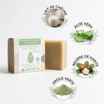 Savon solide crémeux Antheya au lait de chèvre avec ingrédients naturels pour peaux fragiles