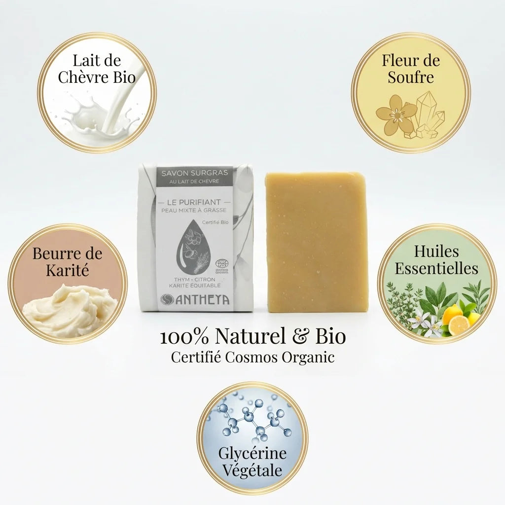 Savon surgras lait de chèvre bio Antheya 100g avec ingrédients naturels certifiés