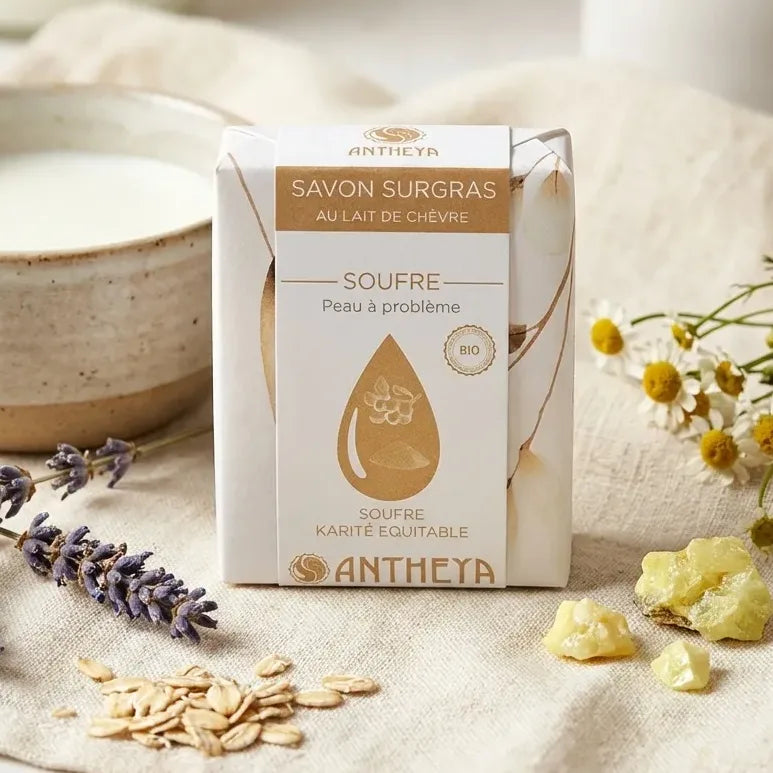 Savon surgras Antheya au lait de chèvre et soufre 100g pour peau à problème