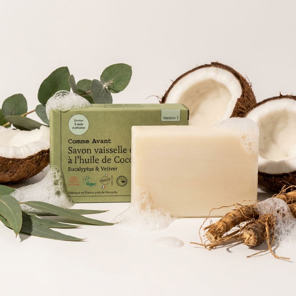 Savon vaisselle Comme Avant à l'huile de coco eucalyptus vétiver avec ingrédients naturels