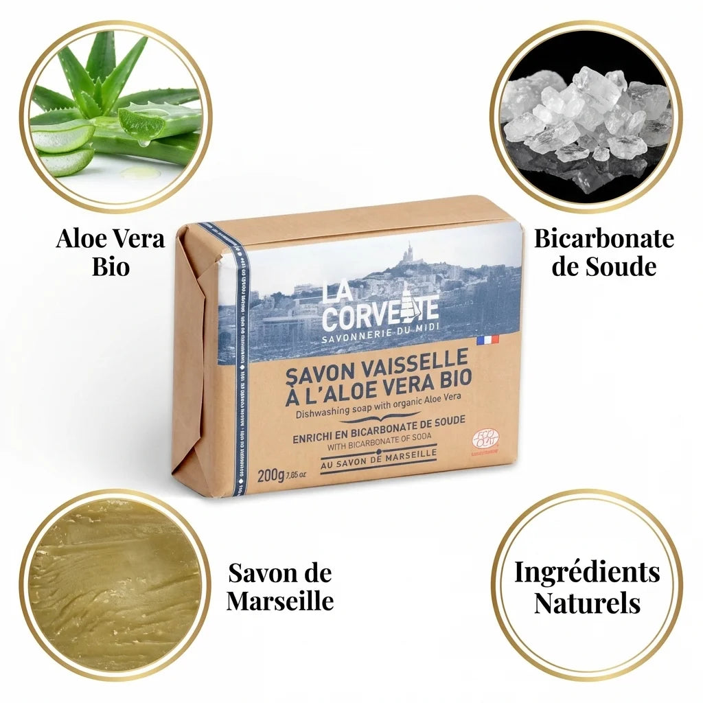 Savon Vaisselle Aloe Vera 200g La Corvette avec ingrédients naturels