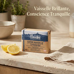 Savon vaisselle La Corvette citron bio 200g avec bicarbonate sur plan de travail