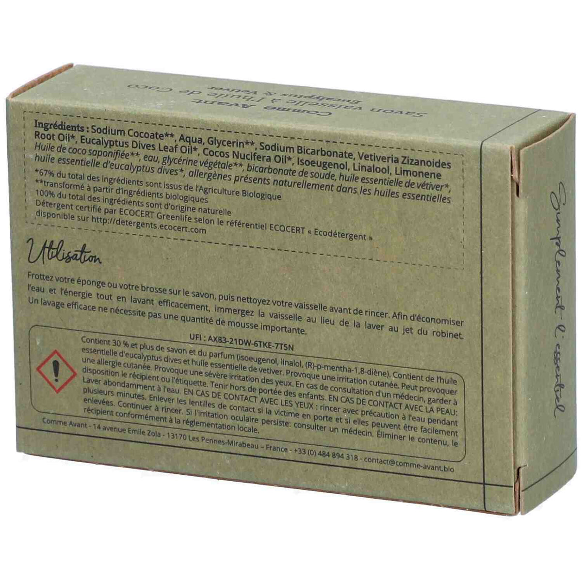  Un savon vaisselle à l’huile de coco de 150 g de la marque Comme Avant vue de dos