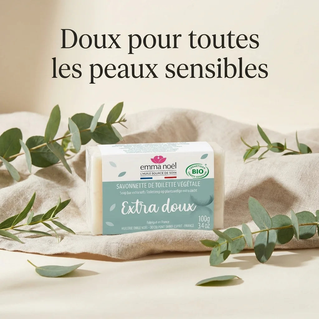 Savonnette Emma Noël hypoallergénique 100g doux peaux sensibles sur tissu lin