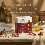 Savonnettes Emma Noël à l'Argan bio 3x150g avec packaging burgundy et accessoires bien-être