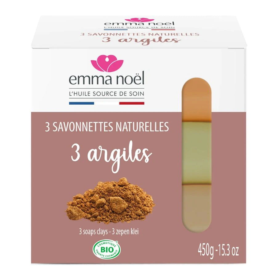 Savonnettes senteur trois argiles de la marque Emma Noël. 