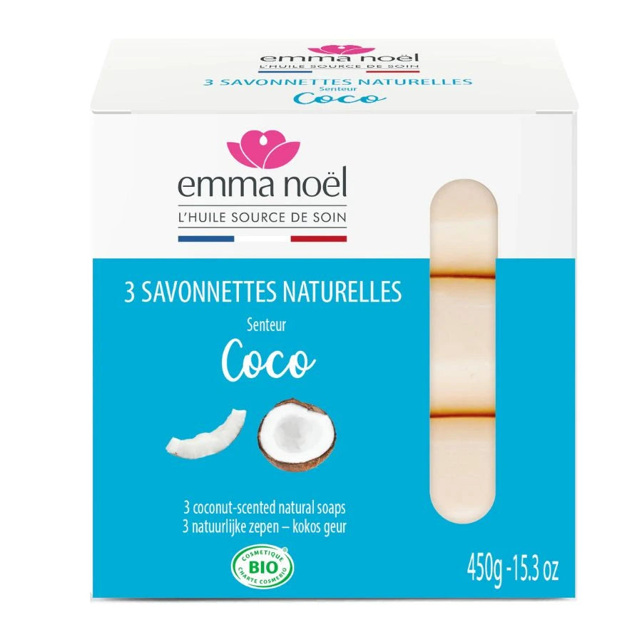 Savonnettes senteur coco de la marque Emma Noël. 
