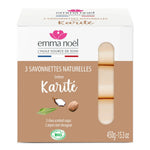 Savonnettes senteur Karité Bio d'un format de 3 x 150 g de la marque Emma Noël.