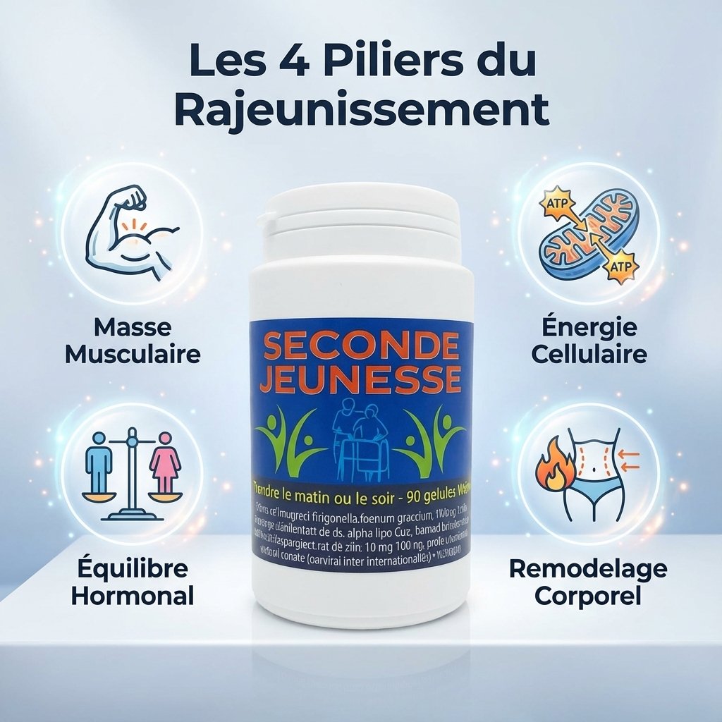 Seconde Jeunesse 90 gélules - 4 piliers: masse musculaire, énergie, équilibre hormonal, remodelage corporel