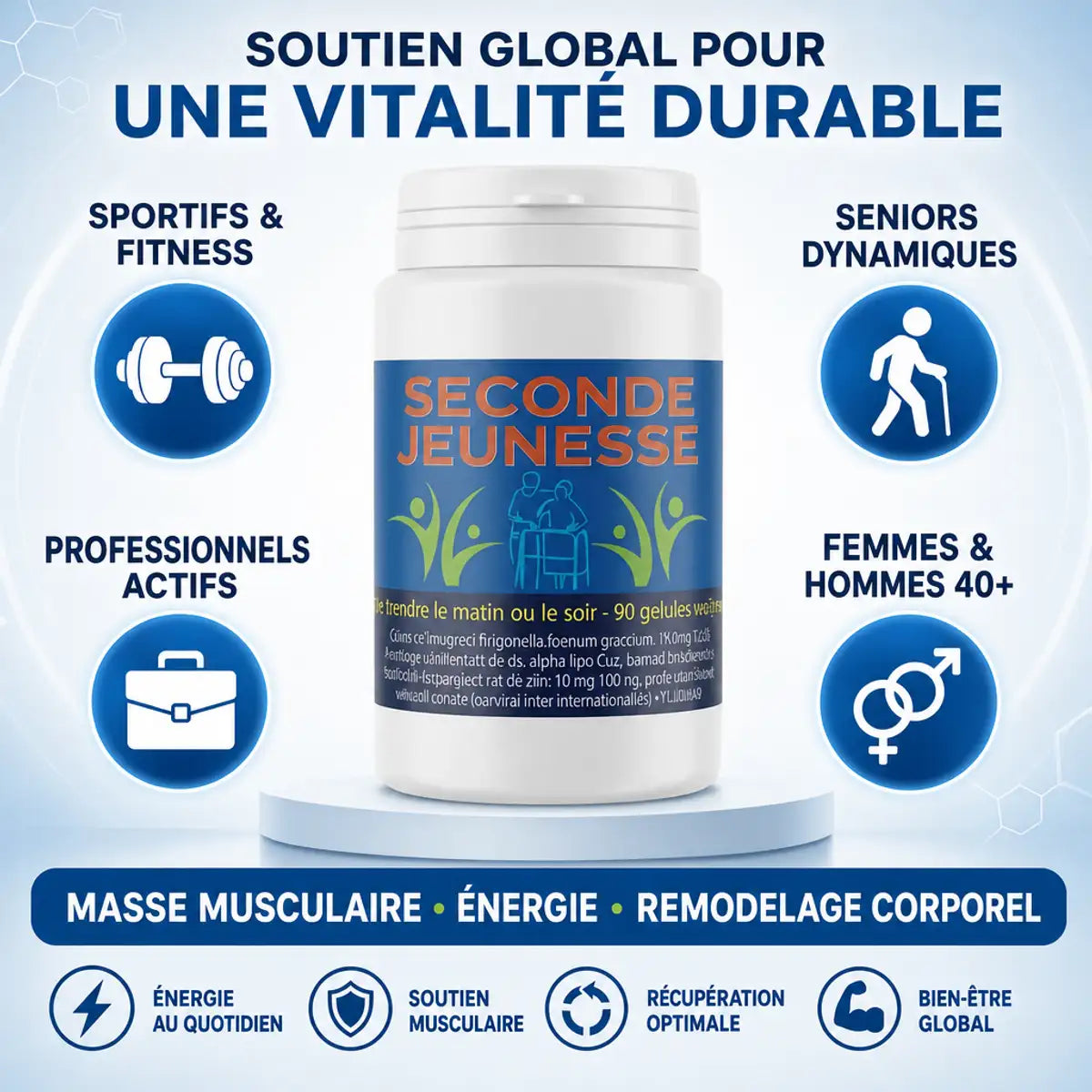 Seconde Jeunesse complément 90 gélules pour vitalité, énergie et remodelage corporel sportifs seniors