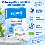 Securil probiotiques bio en gélules avec bénéfices digestifs, flore intestinale et certification bio