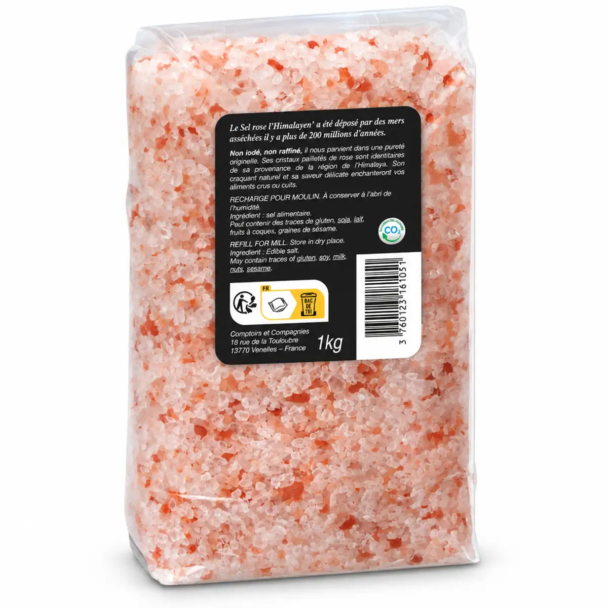 Sel rose Himalaya cristaux 1kg Comptoirs et compagnies sachet transparent