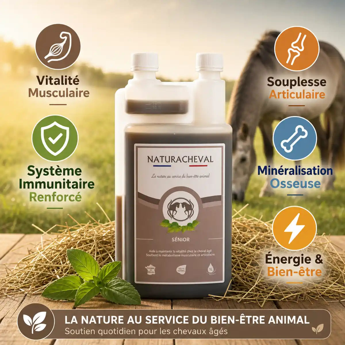 Sénior Cheval 1L Naturacheval - Complément chevaux âgés avec bénéfices vitalité et articulations