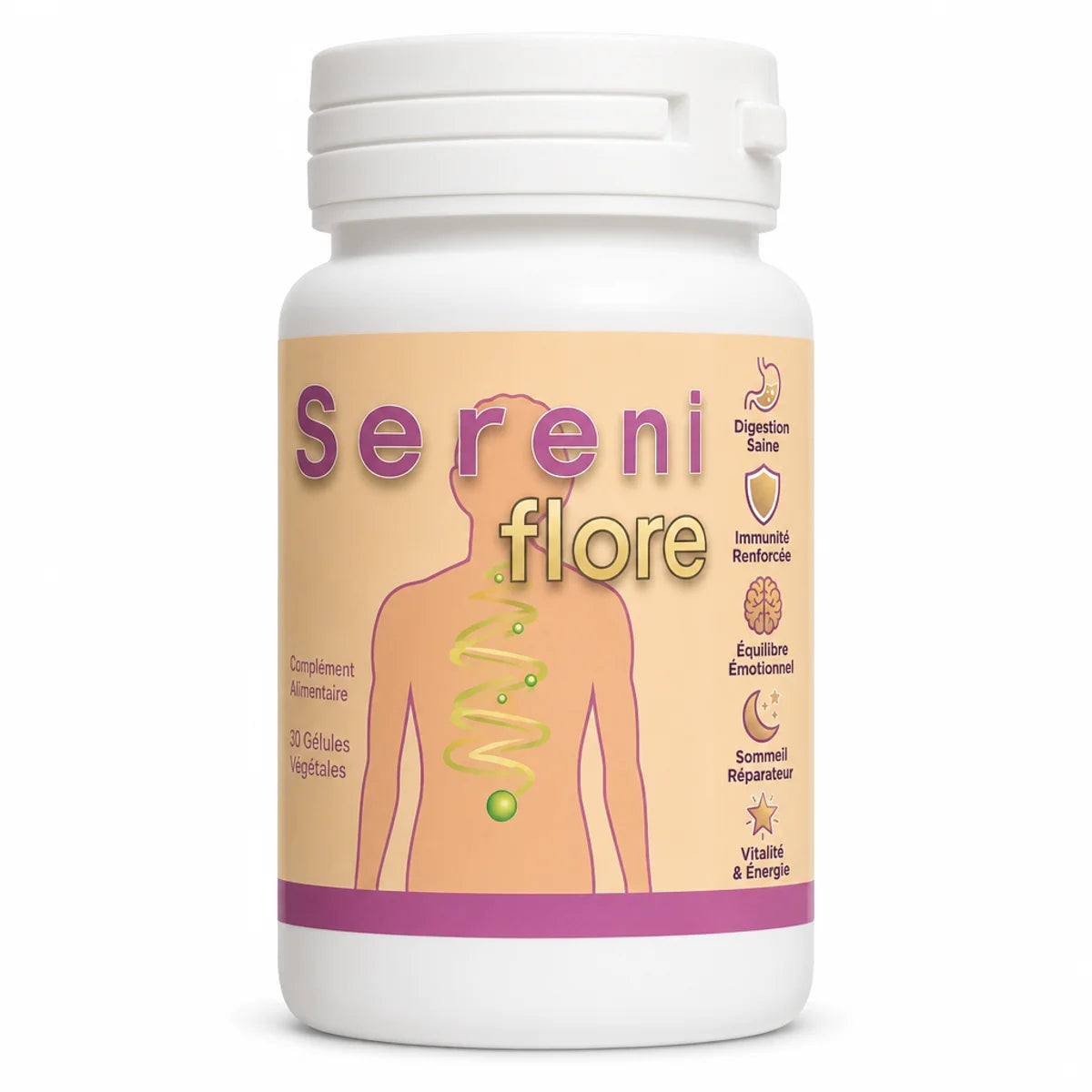 Séréniflore probiotiques 60 gélules Jade Recherche flacon blanc digestif