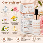 Sérum Florame Âge Intense acide hyaluronique bio 15 ml, avec ingrédients botaniques : rose, orchidée, camomille, hélichryse et ciste