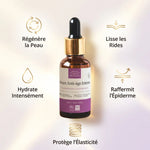 Sérum Anti-âge Intense 30ml Comptoir des Huiles avec infographie des bénéfices anti-rides et hydratation