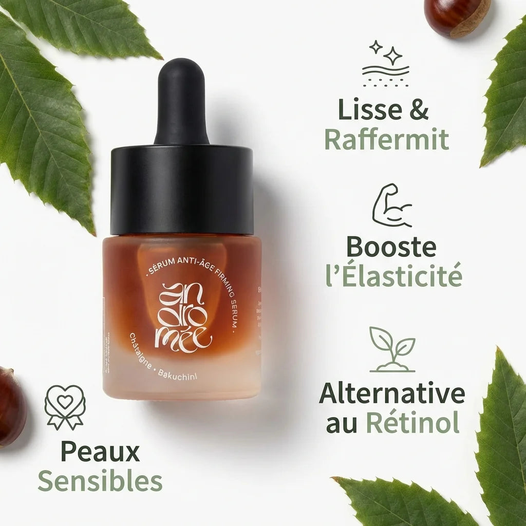 Sérum Bakuchiol & Châtaigne Andromée 15ml avec bénéfices anti-âge naturel pour peaux sensibles