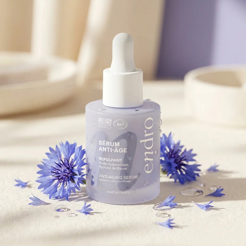 Sérum anti-âge Endro à l'acide hyaluronique 30ml avec fleurs et gouttes d'eau