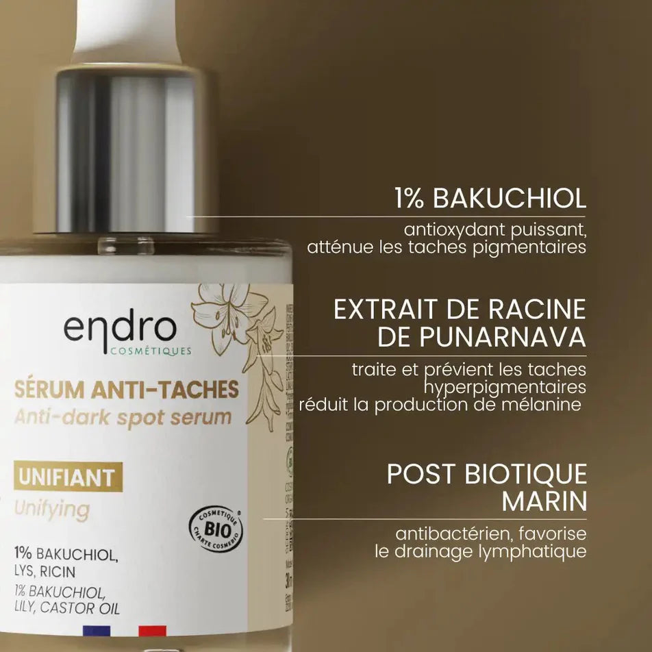 Principes actifs du sérum anti-tâches de la marque endro