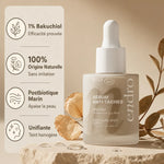 Sérum Anti-tâches Endro 1% Bakuchiol 30mL avec infographie des bénéfices skincare