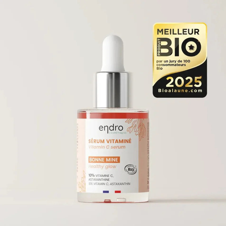 Flacon de Sérum vitaminé bonne mine de ENDRO élu meilleur produit bio par Biolaune
