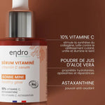 Composition et bienfaits des ingrédients contenus dans le sérum bonne mine 10% vitamine C de 30 ml de la marque Endro