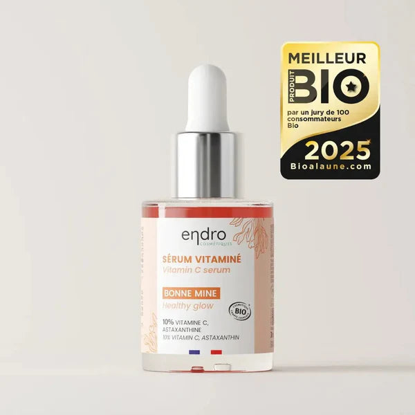 Le sérum bonne mine 10% vitamine C de 30 ml de la marque Endro élu meilleur produit bio de l'année 2025