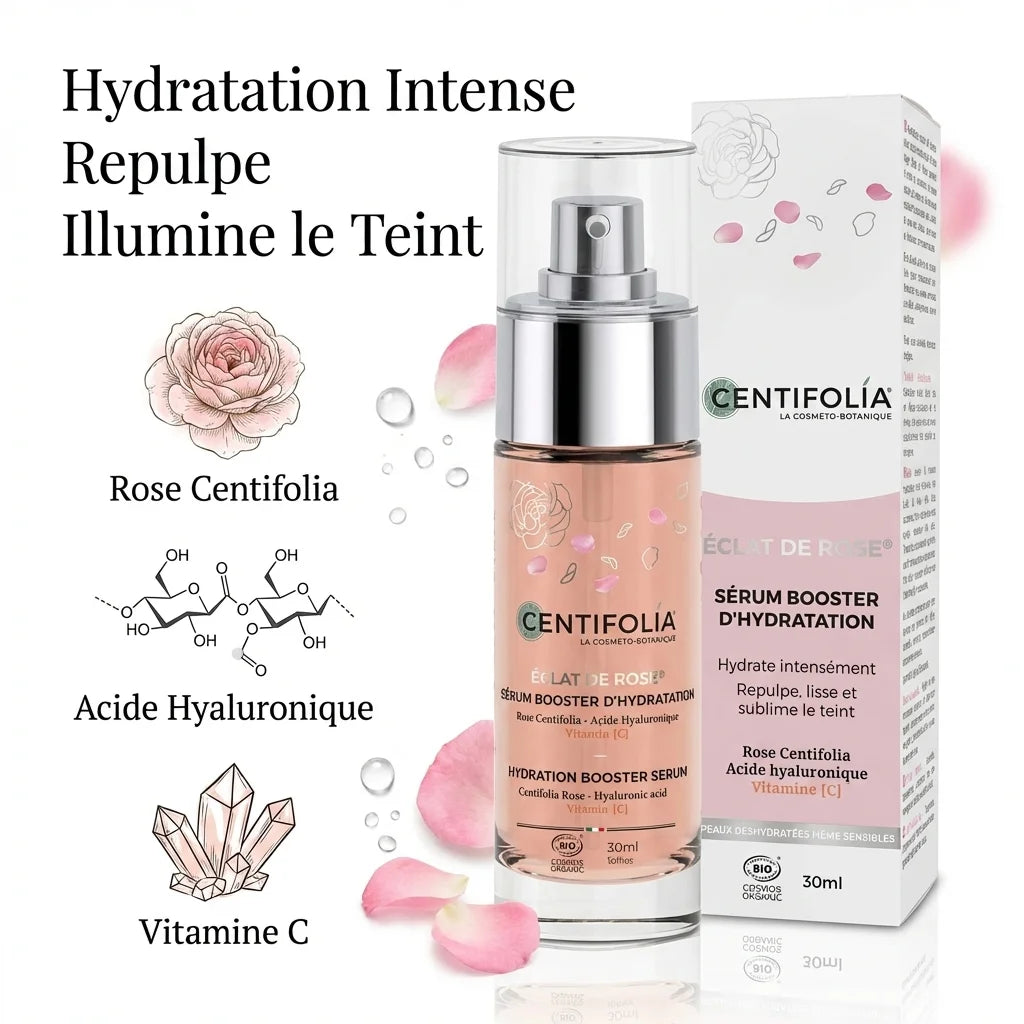 Sérum Booster d'Hydratation Centifolia Rose Bio 30ml avec ingrédients naturels et acide hyaluronique