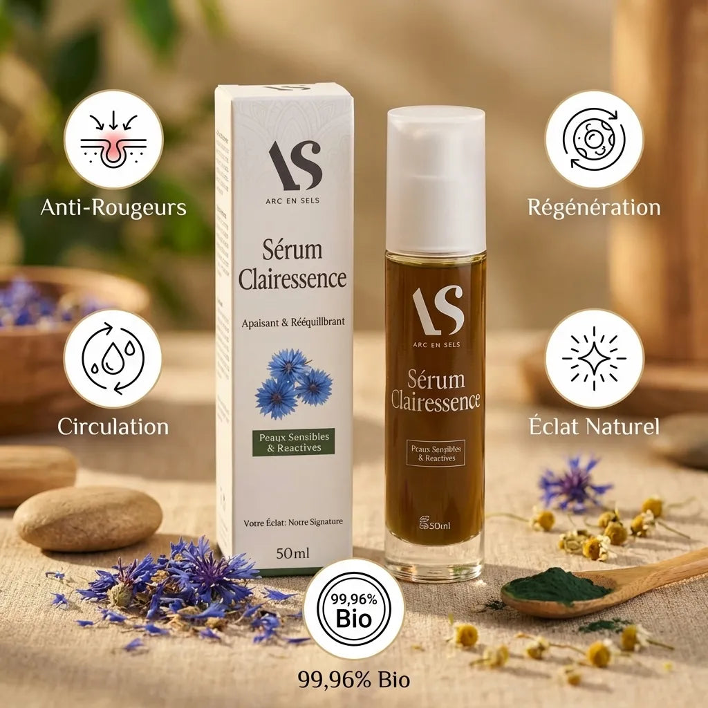 Sérum Clairessence Bio 50ml Arc en Sels - Flacon verre avec bénéfices anti-rougeurs et régénération