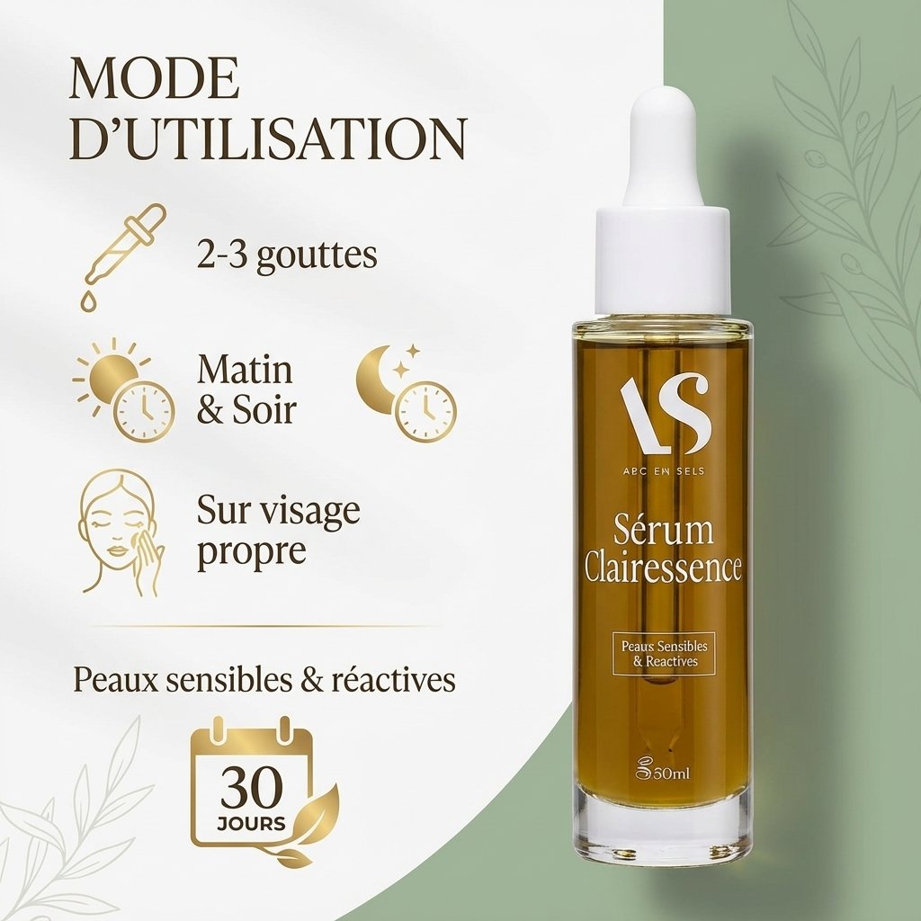 Sérum Clairessence Bio 50ml Arc en Sels avec mode d'utilisation, 2-3 gouttes matin et soir