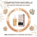 Sérum anti-repousse bio Acorelle 50ml avec infographie ingrédients naturels et résultats 28 jours