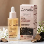 Sérum Cure Anti-repousse Bio Acorelle 50ml sur surface marbre avec éléments botaniques