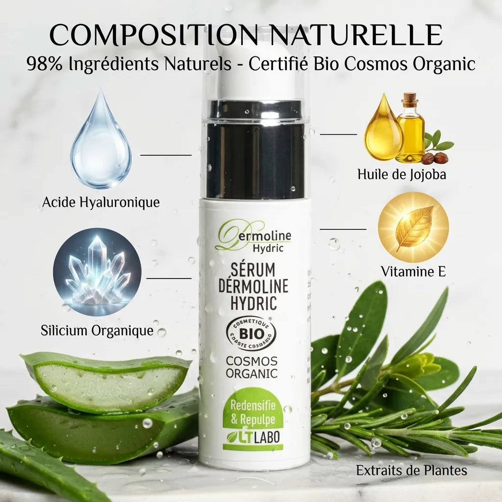 Sérum Dermoline Hydric anti-rides bio 30ml avec ingrédients naturels et composition certifiée