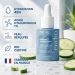 Sérum Hydratant Endro 1% Acide Hyaluronique avec bénéfices et ingrédients sur marbre blanc