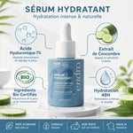 Sérum hydratant Endro 1% acide hyaluronique avec ingrédients bio et bénéfices hydratation 48h