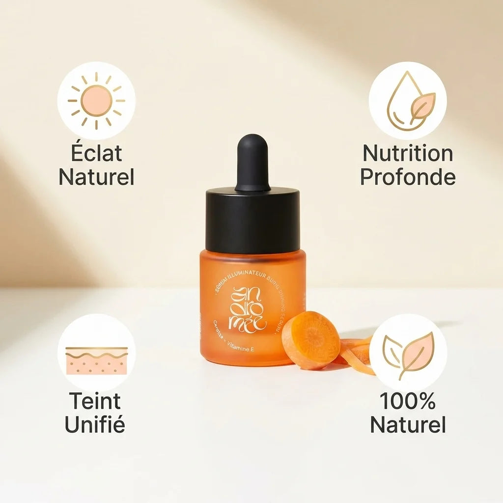 Sérum illuminateur Andromée 15ml avec bénéfices : éclat naturel, nutrition profonde, teint unifié, 100% naturel